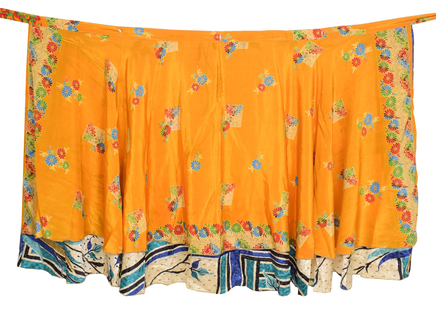 Sushila Vintage Cream Orange Silk Saree Magic Wrap Reversible Skirt Beach Dress
