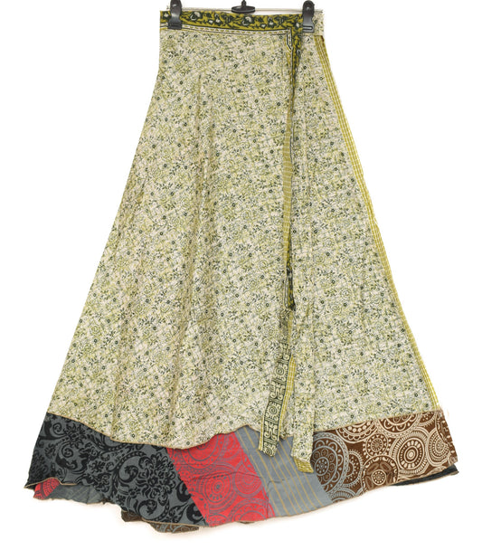 Sushila Vintage Art Silk Saree Magic Wrap Reversible Skirt Beach Dress Hippie