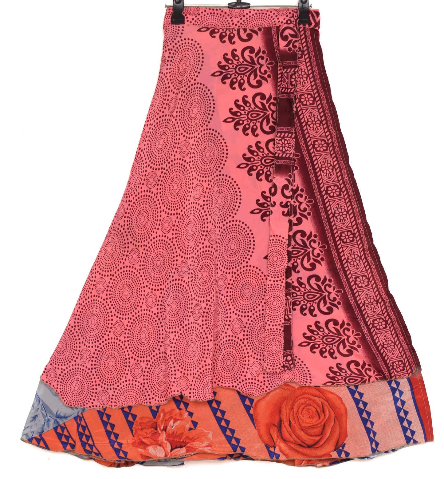 Sushila Vintage  Art Silk Saree Magic Wrap Reversible Skirt Floral Beach Dress