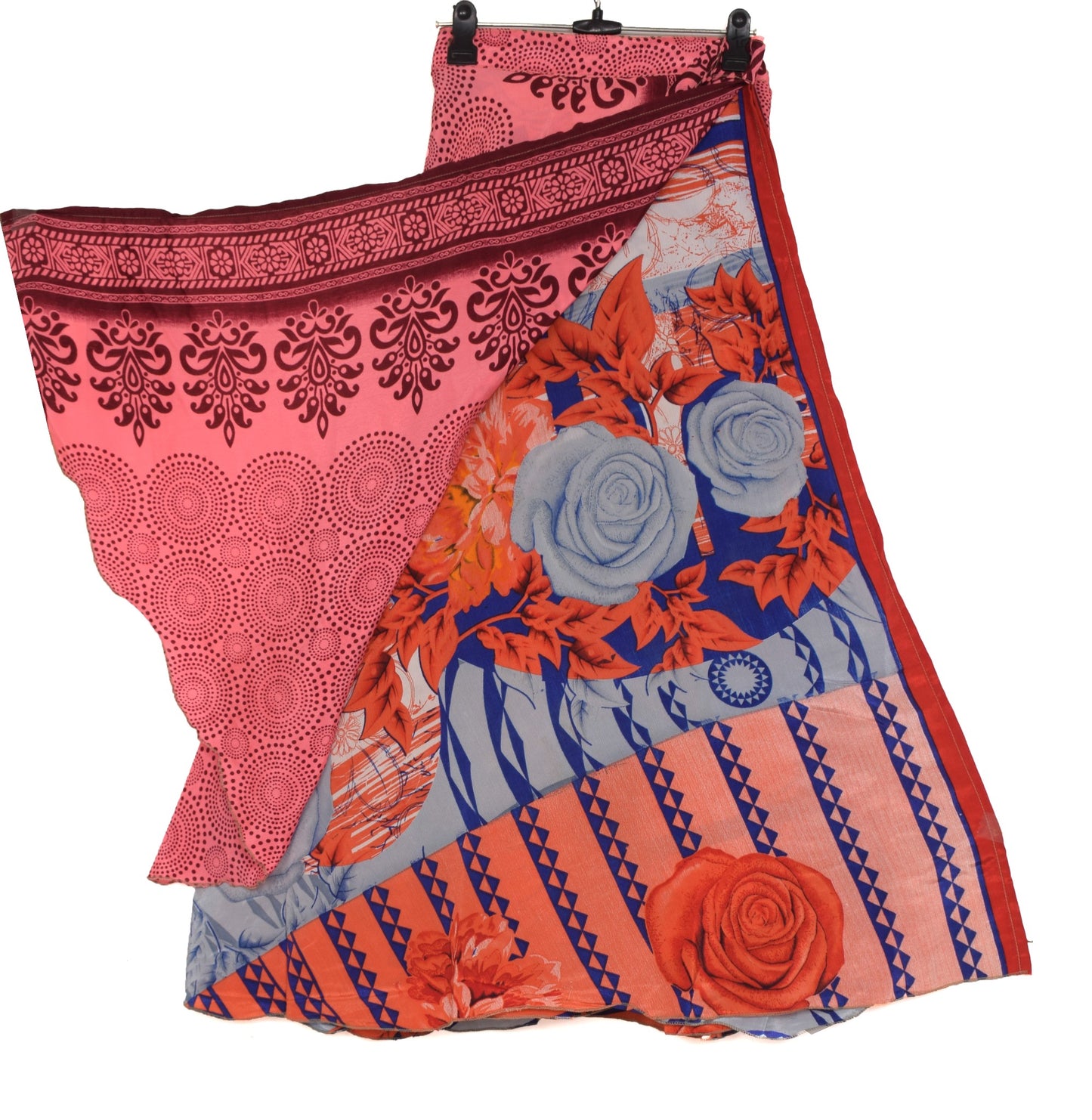 Sushila Vintage  Art Silk Saree Magic Wrap Reversible Skirt Floral Beach Dress