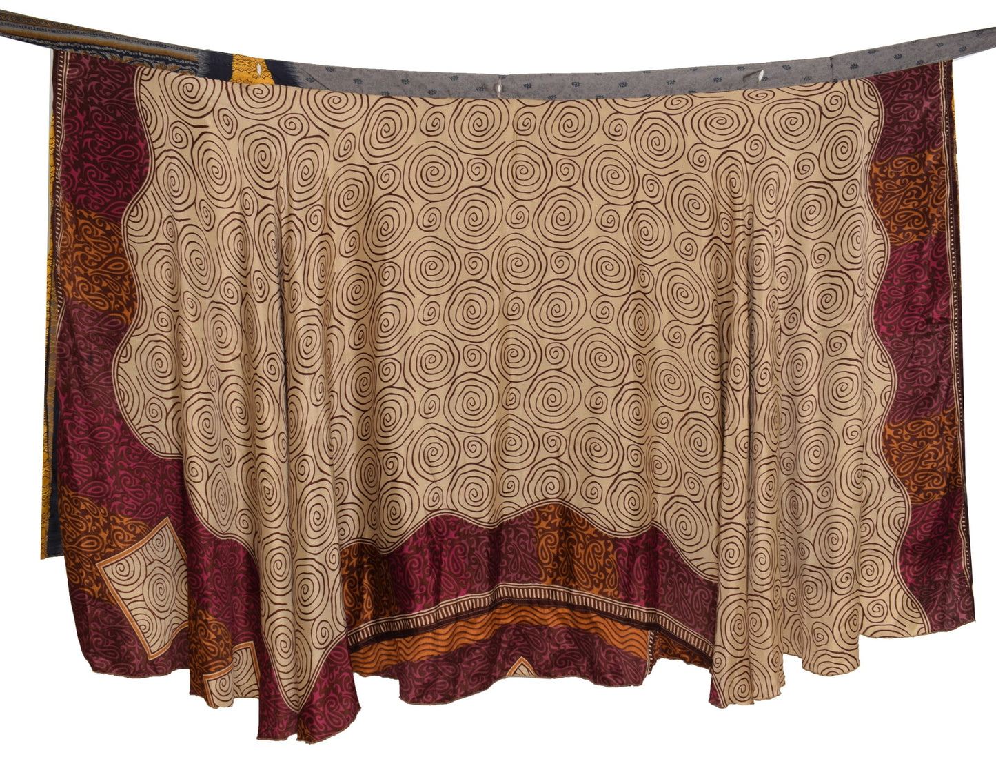 Sushila Vintage Light Brown Silk Saree Magic Wrap Reversible Skirt Beach Dress