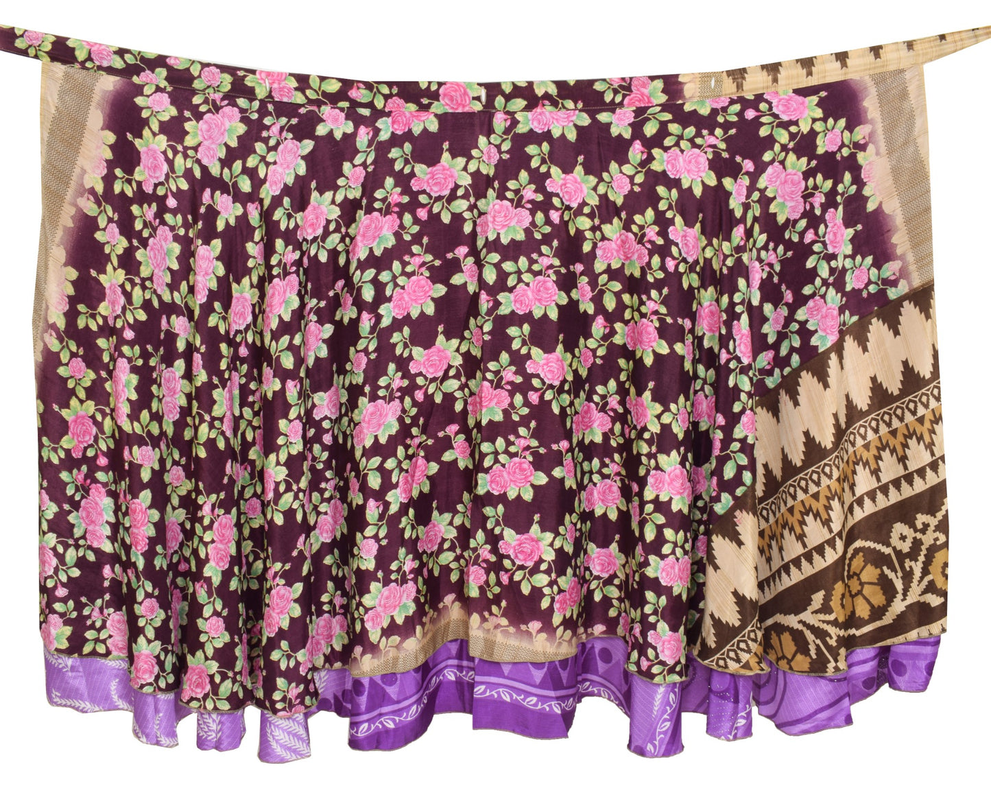 Sushila Vintage Art Silk Saree Purple Magic Wrap Reversible Skirt Beach Dress