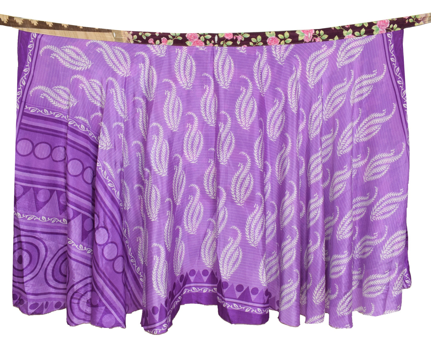 Sushila Vintage Art Silk Saree Purple Magic Wrap Reversible Skirt Beach Dress