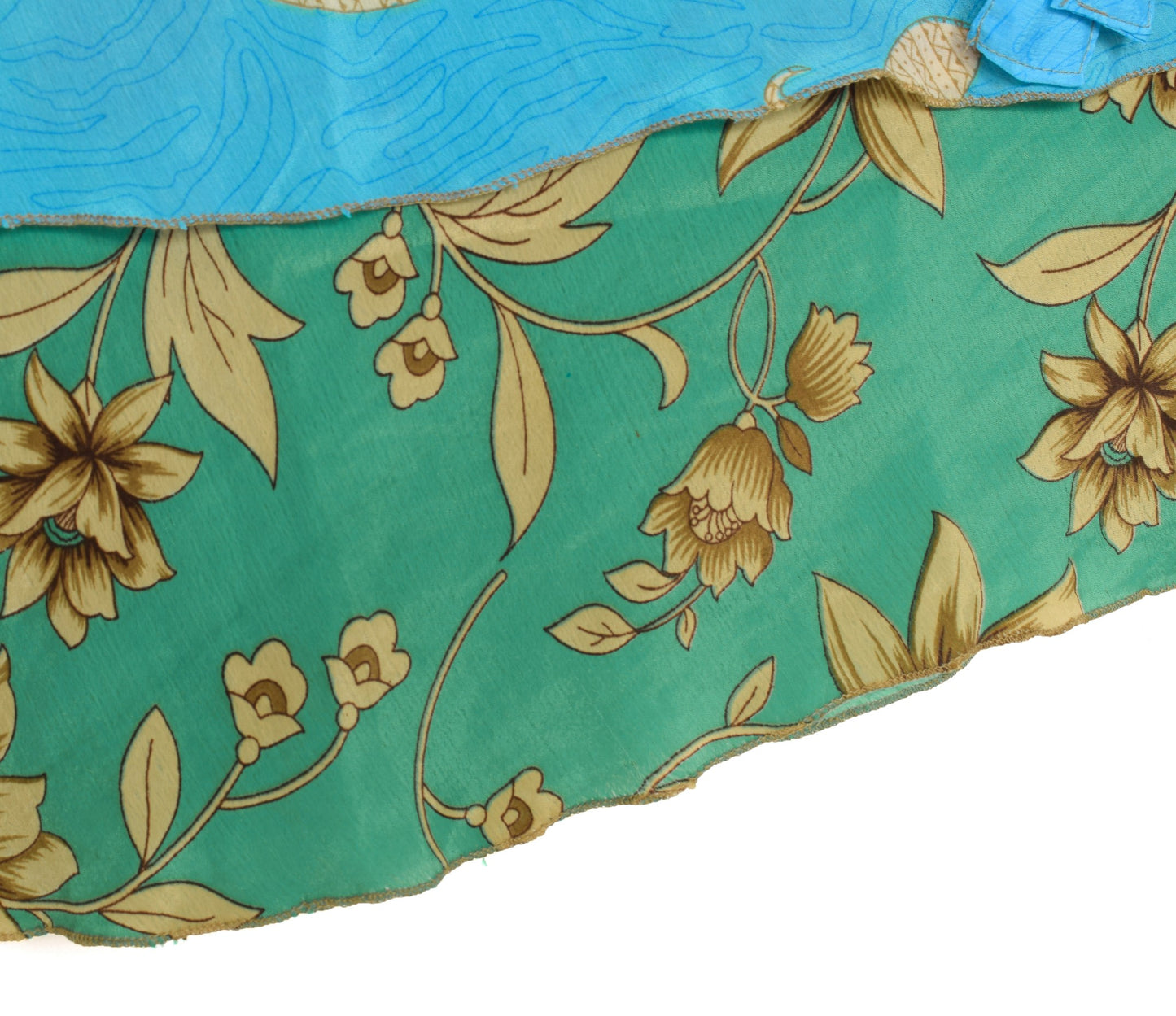 Sushila Vintage Sky Blue Art Silk Saree Magic Wrap Reversible Skirt Beach Dress