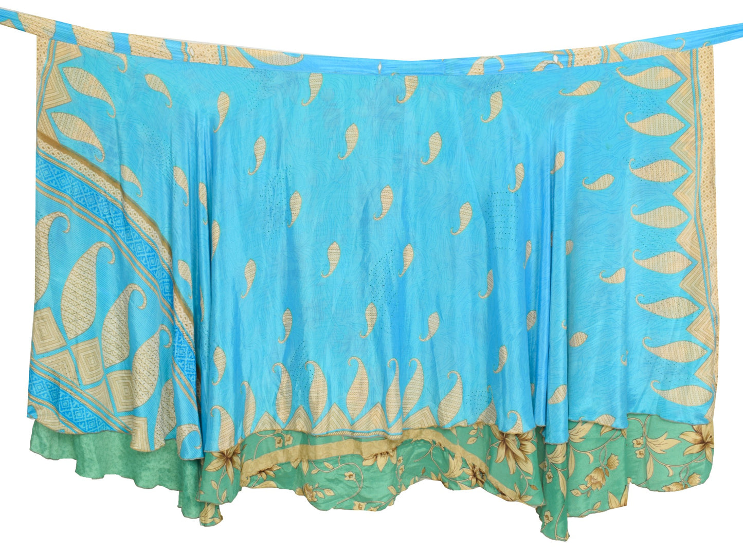 Sushila Vintage Sky Blue Art Silk Saree Magic Wrap Reversible Skirt Beach Dress