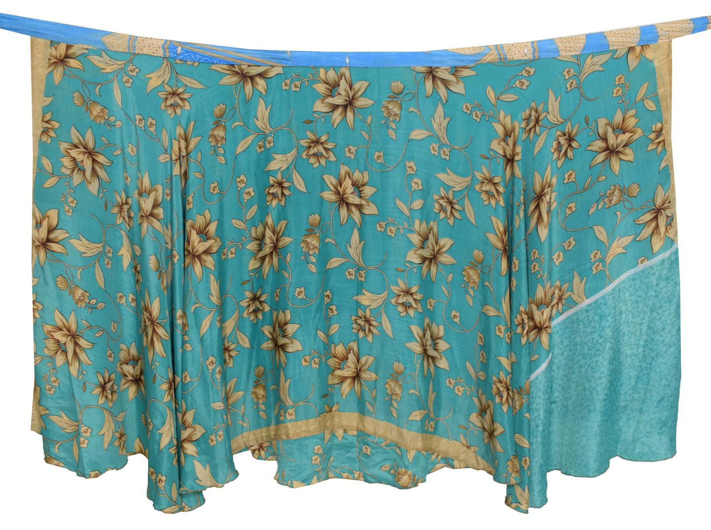 Sushila Vintage Sky Blue Art Silk Saree Magic Wrap Reversible Skirt Beach Dress