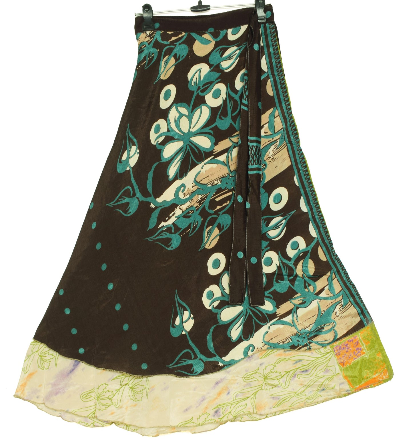 Sushila Vintage Dark Brown Saree Magic Wrap Reversible Skirt Art Silk Beach Dress