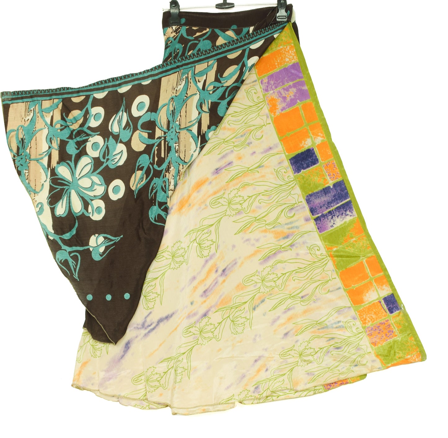Sushila Vintage Dark Brown Saree Magic Wrap Reversible Skirt Art Silk Beach Dress