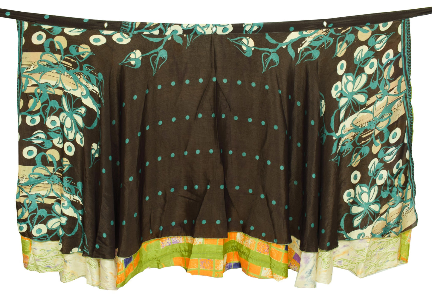 Sushila Vintage Dark Brown Saree Magic Wrap Reversible Skirt Art Silk Beach Dress