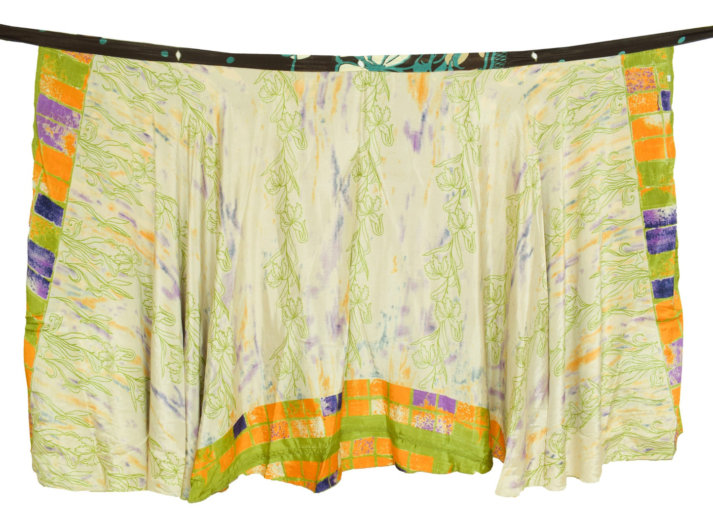 Sushila Vintage Dark Brown Saree Magic Wrap Reversible Skirt Art Silk Beach Dress