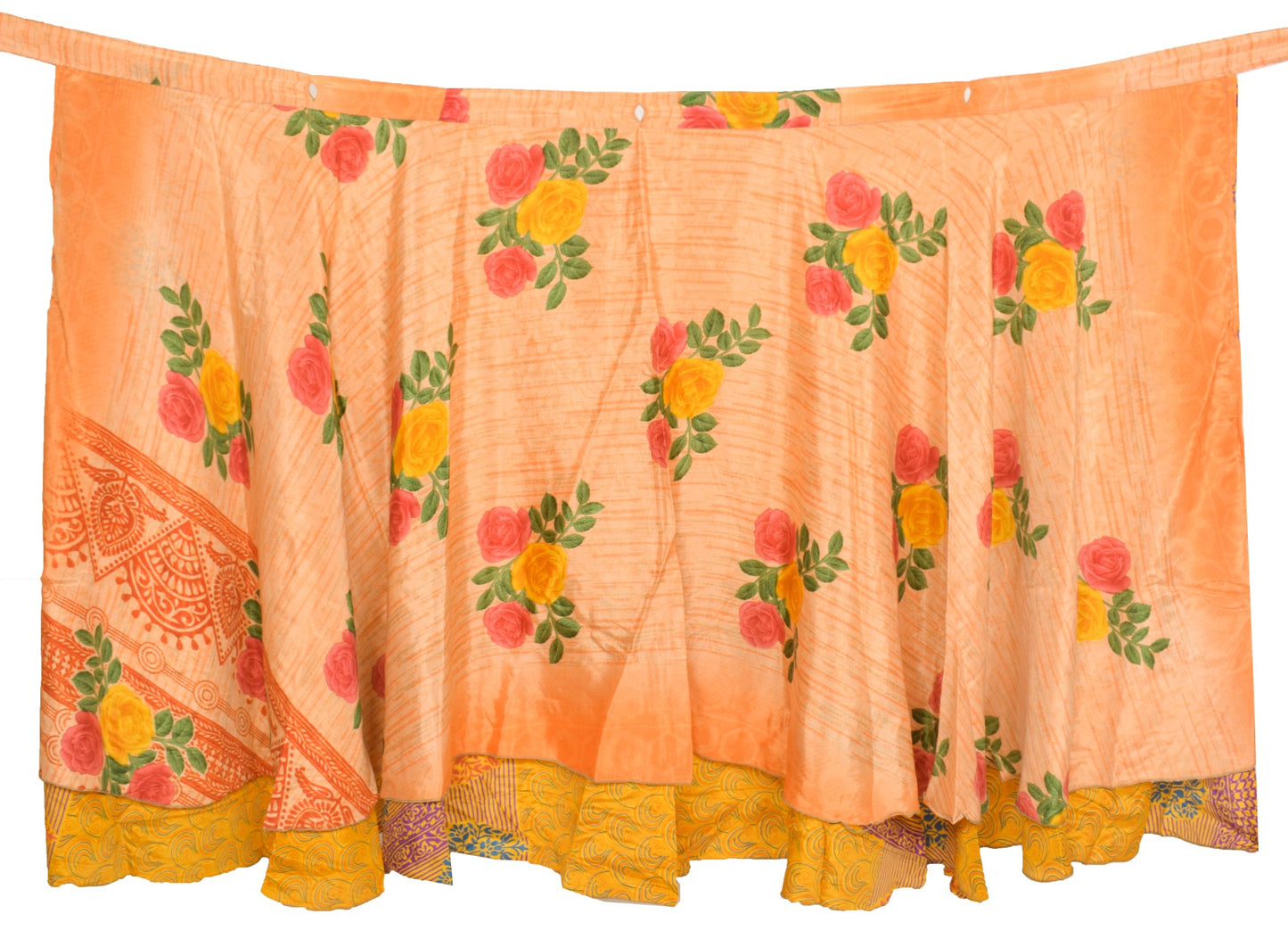 Sushila Vintage Floral Saree Magic Wrap Reversible Orange Art Silk Skirt Beach Dress