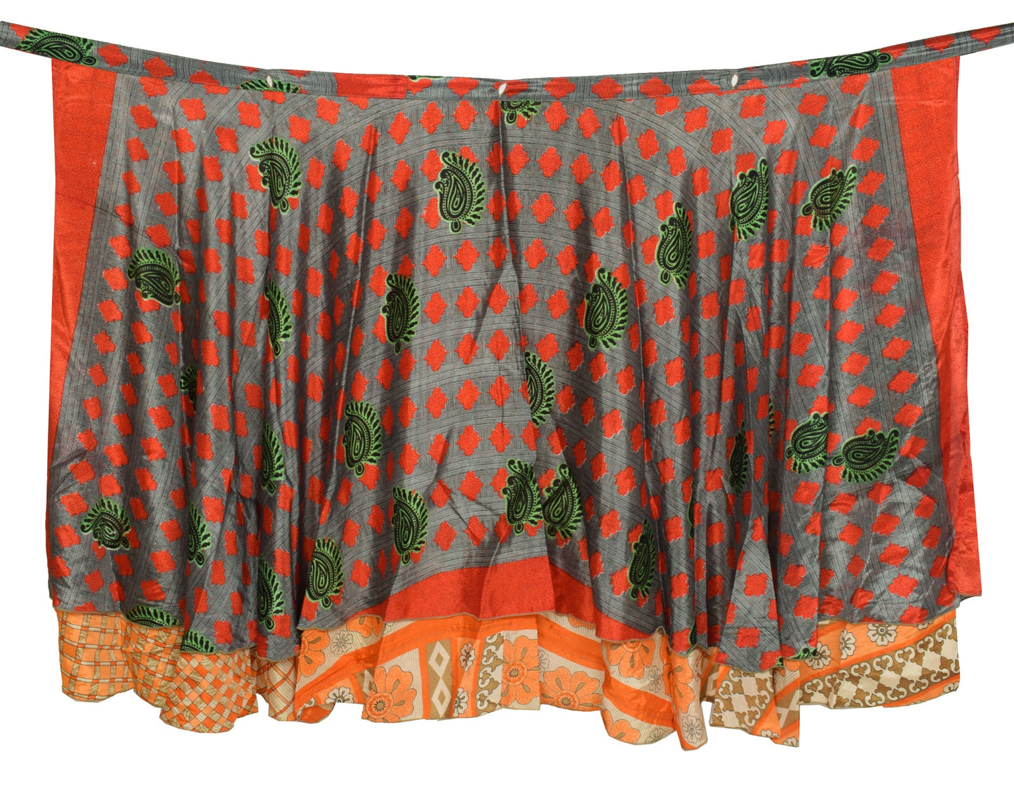 Sushila Vintage Gray Saree Magic Wrap Reversible Skirt Art Silk Beach Dress Hippie