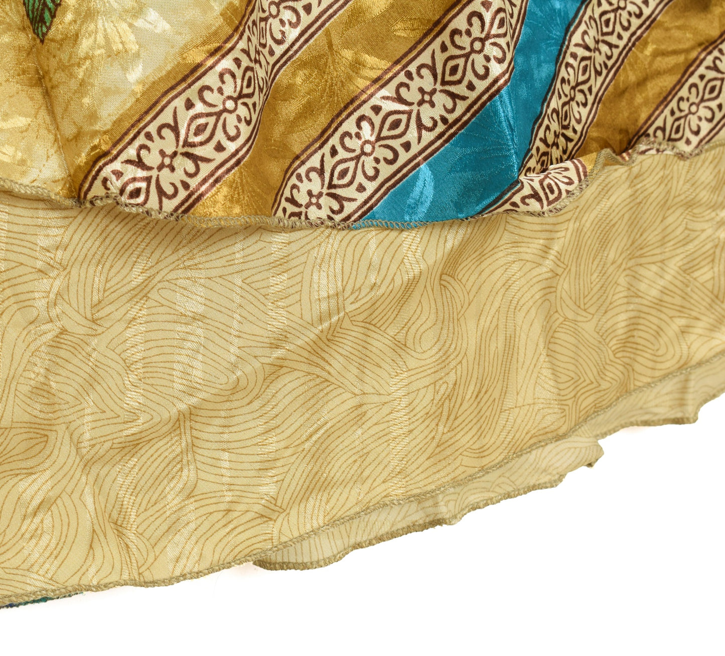 Sushila Vintage Floral Cream Silk Saree Magic Wrap Reversible Skirt Beach Dress