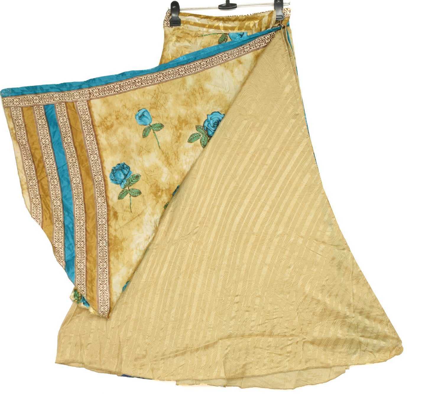 Sushila Vintage Floral Cream Silk Saree Magic Wrap Reversible Skirt Beach Dress