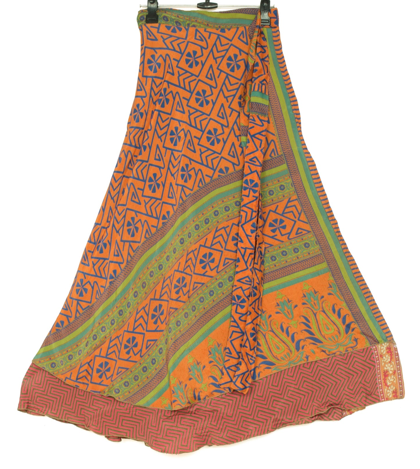 Sushila Vintage Pink Brown Saree Magic Wrap Reversible Art Silk Skirt Beach Dress