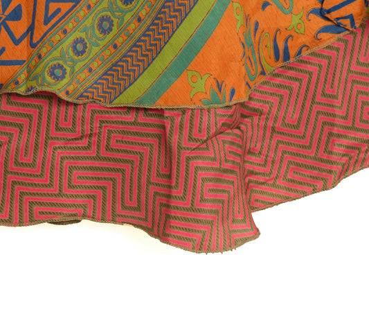 Sushila Vintage Pink Brown Saree Magic Wrap Reversible Art Silk Skirt Beach Dress