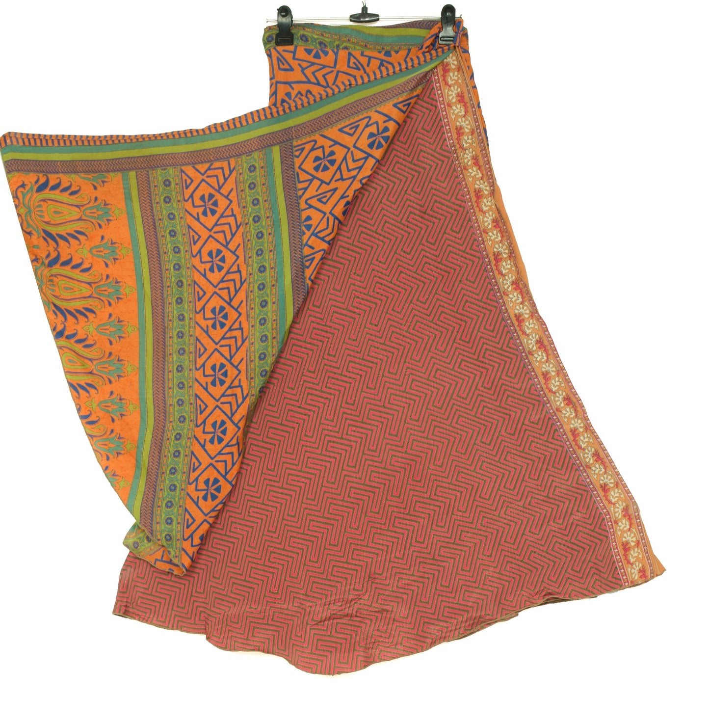Sushila Vintage Pink Brown Saree Magic Wrap Reversible Art Silk Skirt Beach Dress