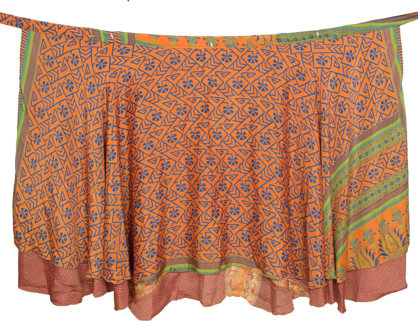 Sushila Vintage Pink Brown Saree Magic Wrap Reversible Art Silk Skirt Beach Dress