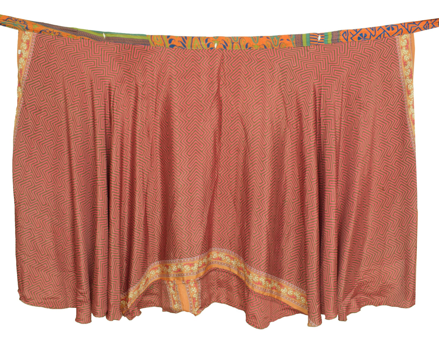 Sushila Vintage Pink Brown Saree Magic Wrap Reversible Art Silk Skirt Beach Dress