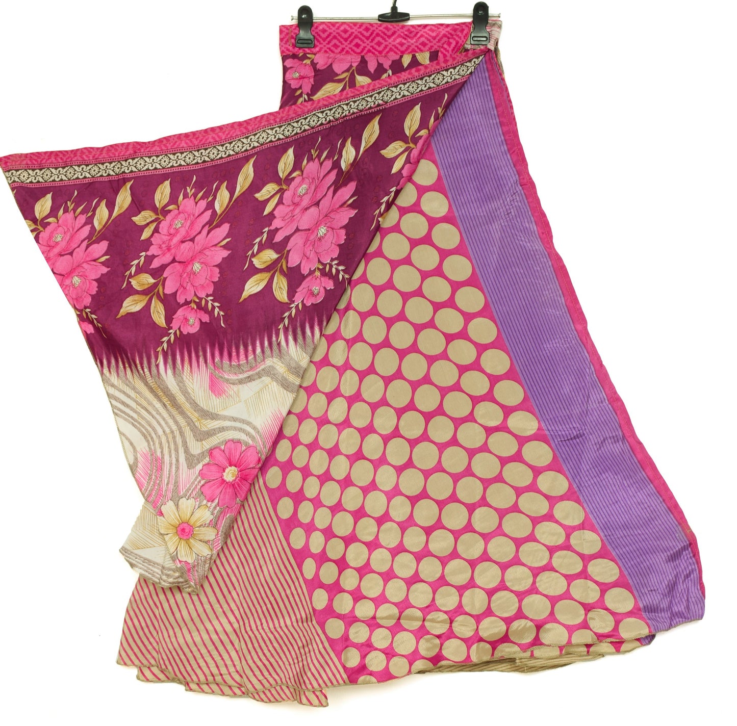 Sushila Vintage Art Silk Saree Magic Wrap Reversible Skirt Beach Dress Hippie