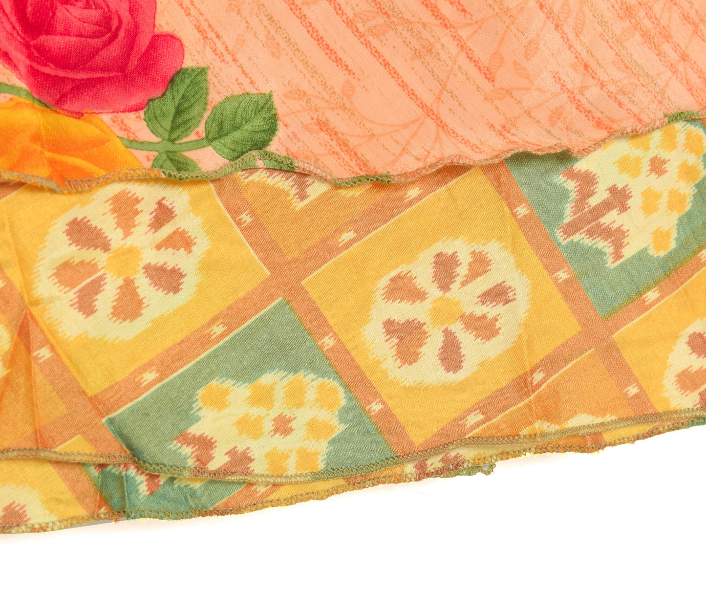 Sushila Vintage Orange Floral Saree Magic Wrap Reversible Skirt Art Silk Beach Dress