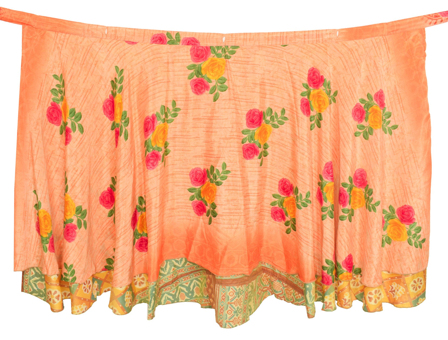 Sushila Vintage Orange Floral Saree Magic Wrap Reversible Skirt Art Silk Beach Dress