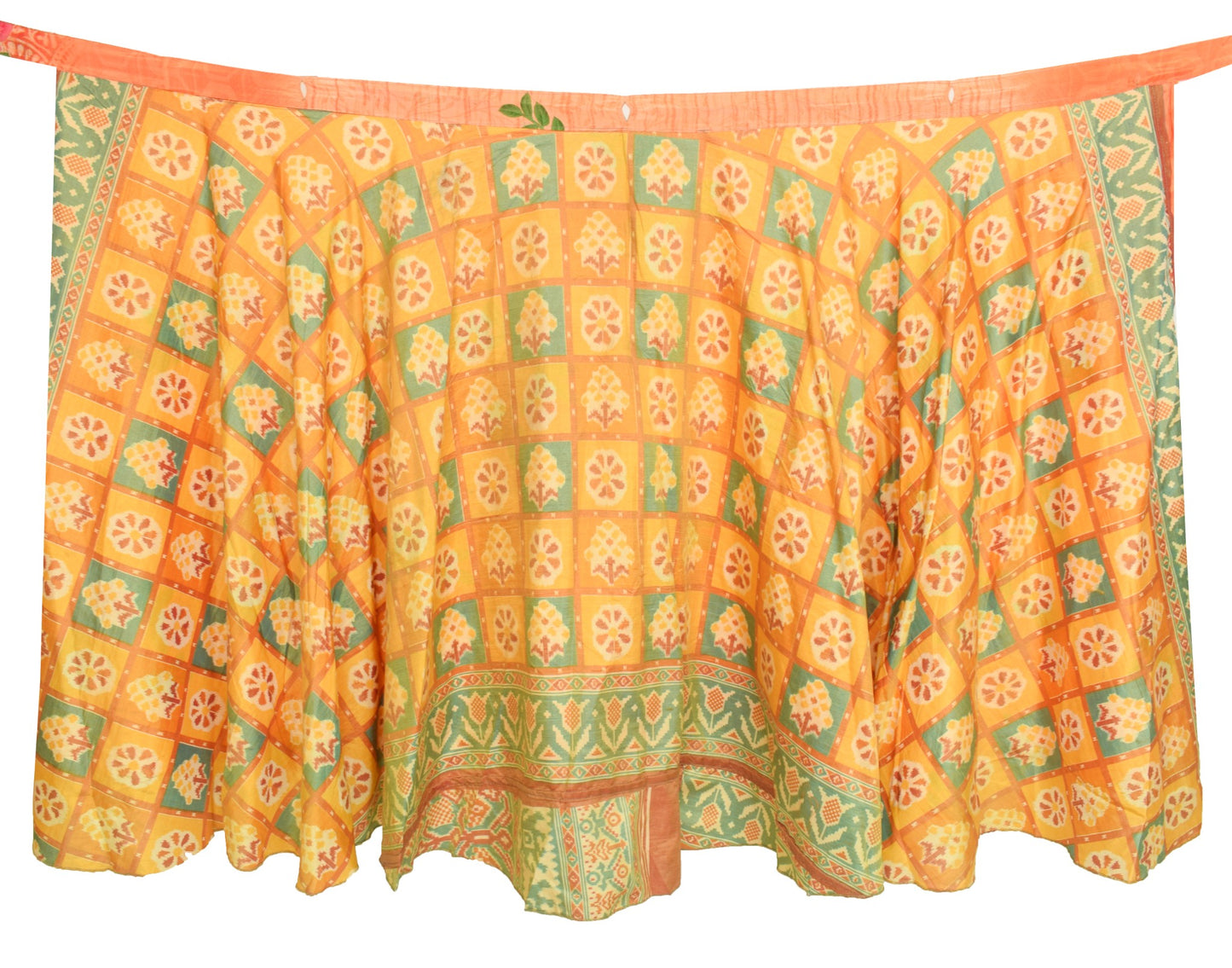 Sushila Vintage Orange Floral Saree Magic Wrap Reversible Skirt Art Silk Beach Dress