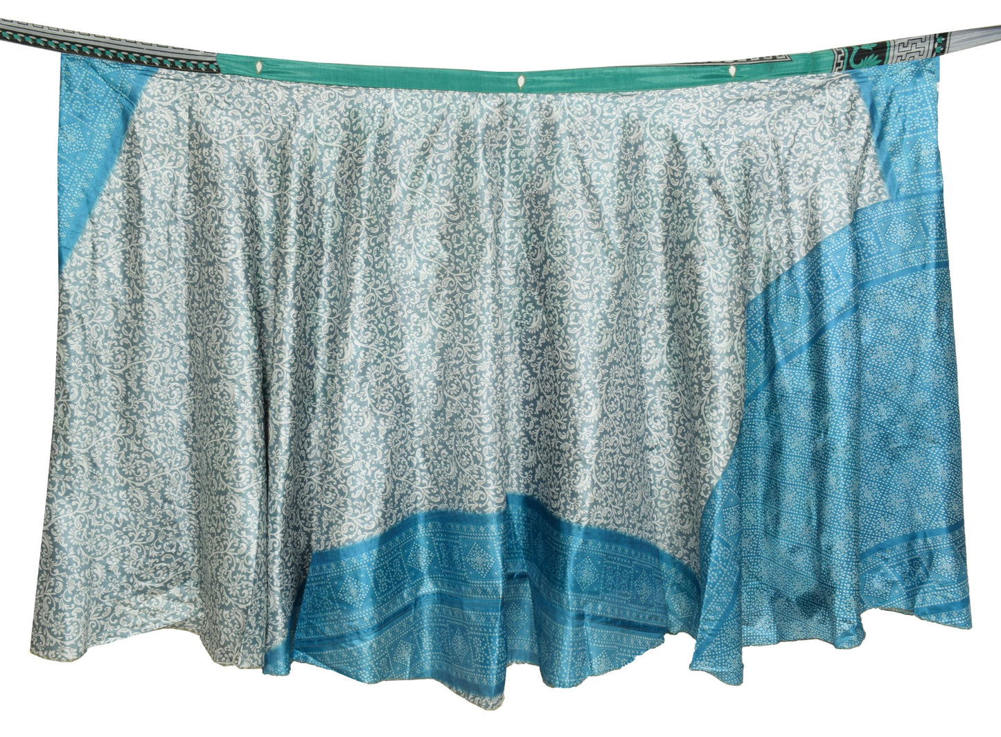Sushila Vintage Floral Gray Saree Magic Wrap Reversible Skirt Art Silk Beach Dress