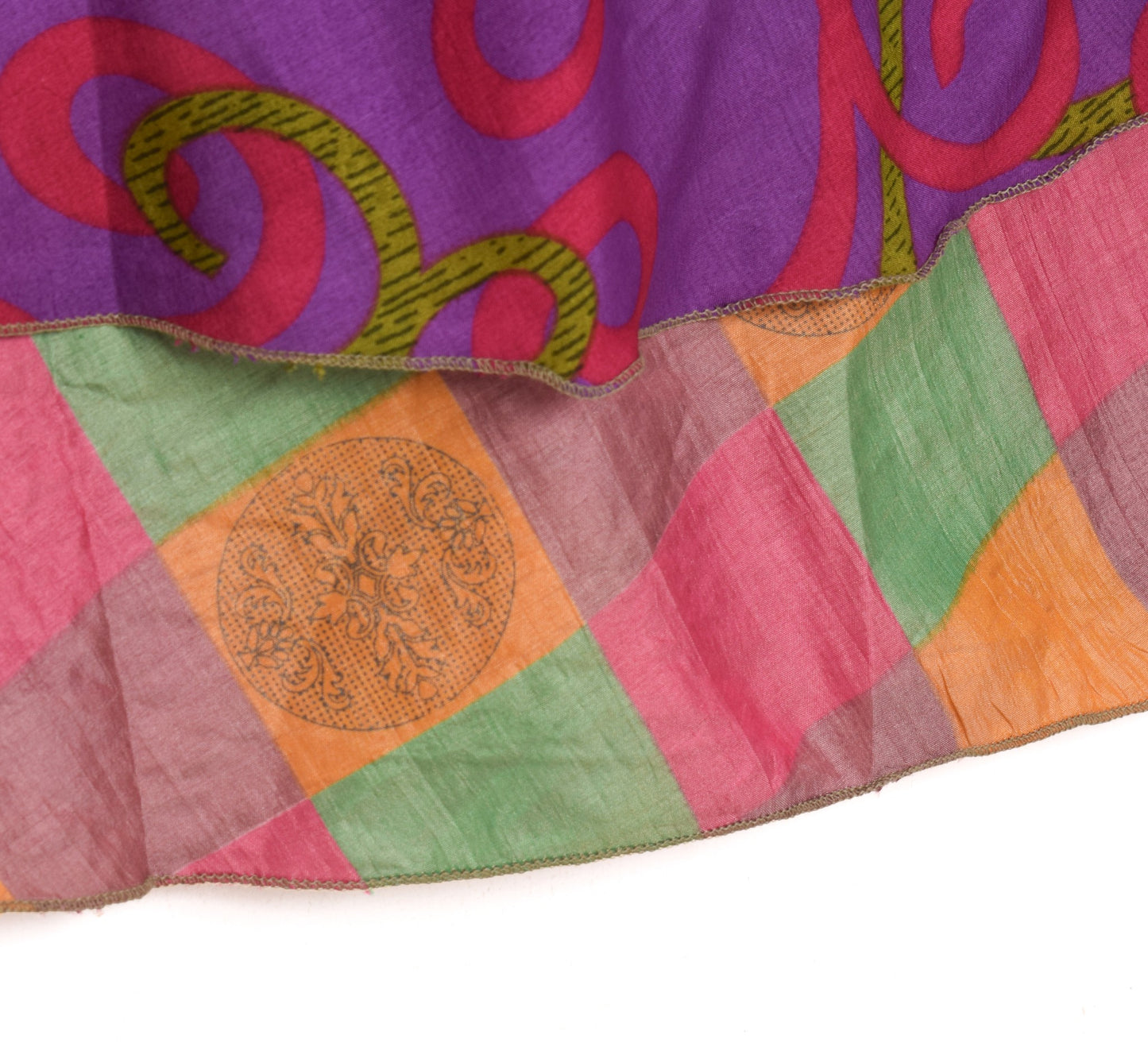 Sushila Vintage Checks Print Saree Magic Wrap Reversible Skirt Art Silk Beach Dress