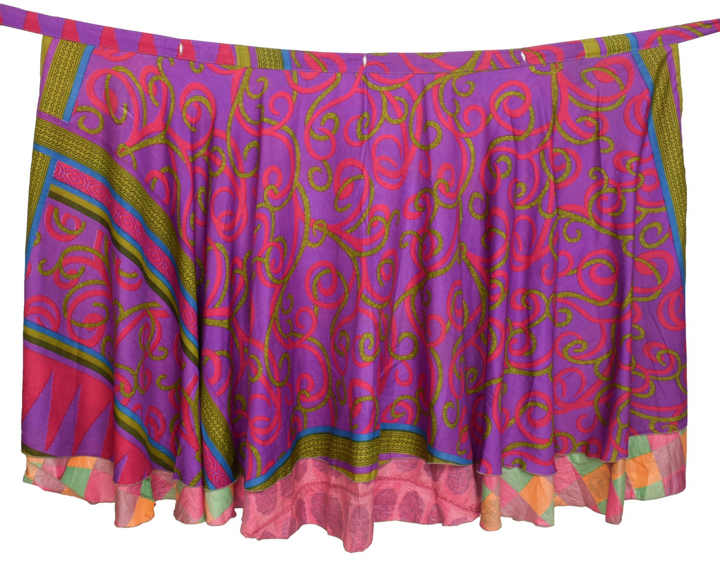 Sushila Vintage Checks Print Saree Magic Wrap Reversible Skirt Art Silk Beach Dress