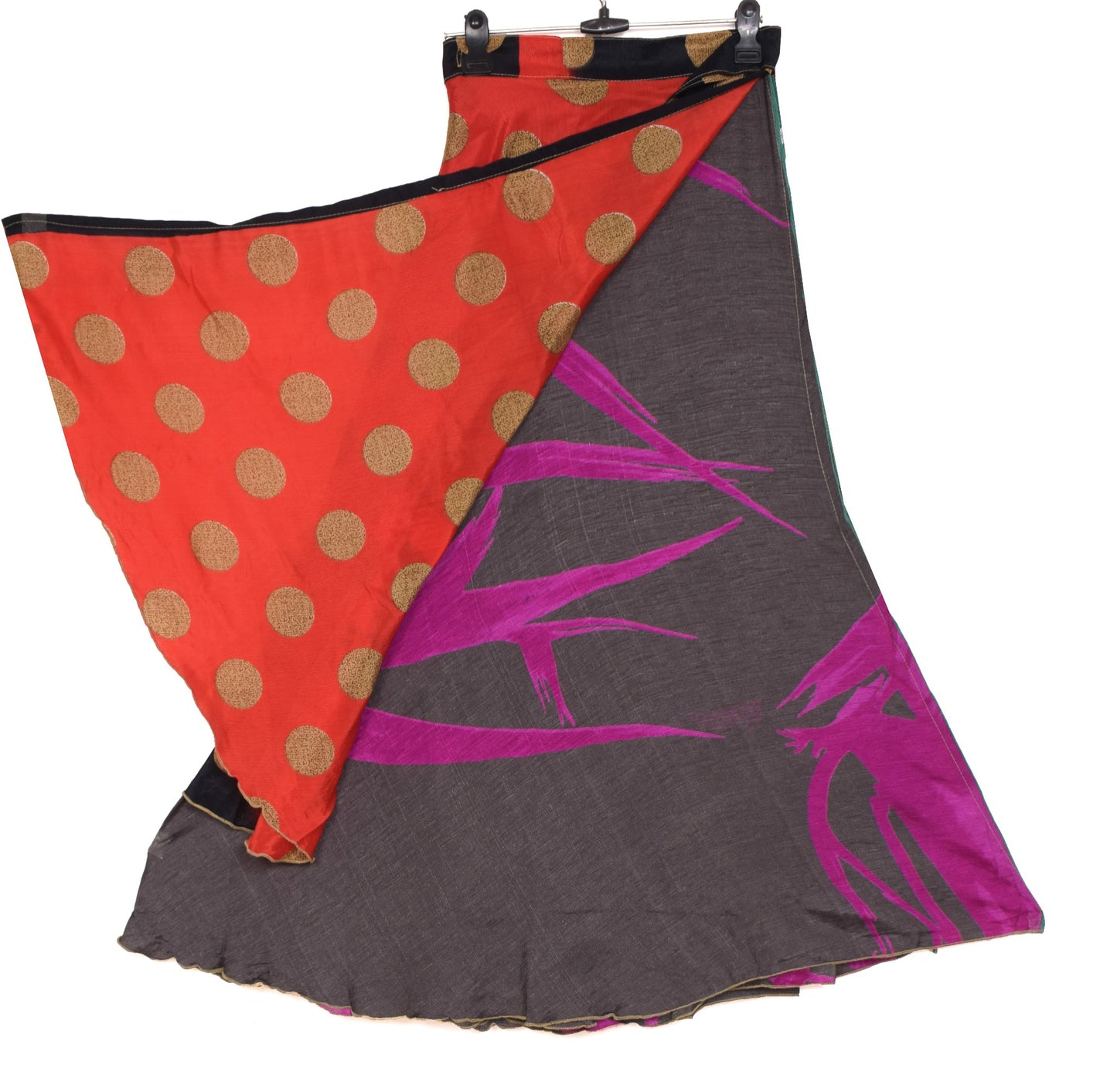Sushila Vintage Red Silk Saree Magic Wrap Reversible Skirt PolkaDot Beach Dress