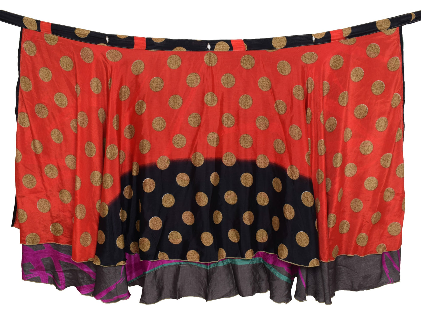 Sushila Vintage Red Silk Saree Magic Wrap Reversible Skirt PolkaDot Beach Dress