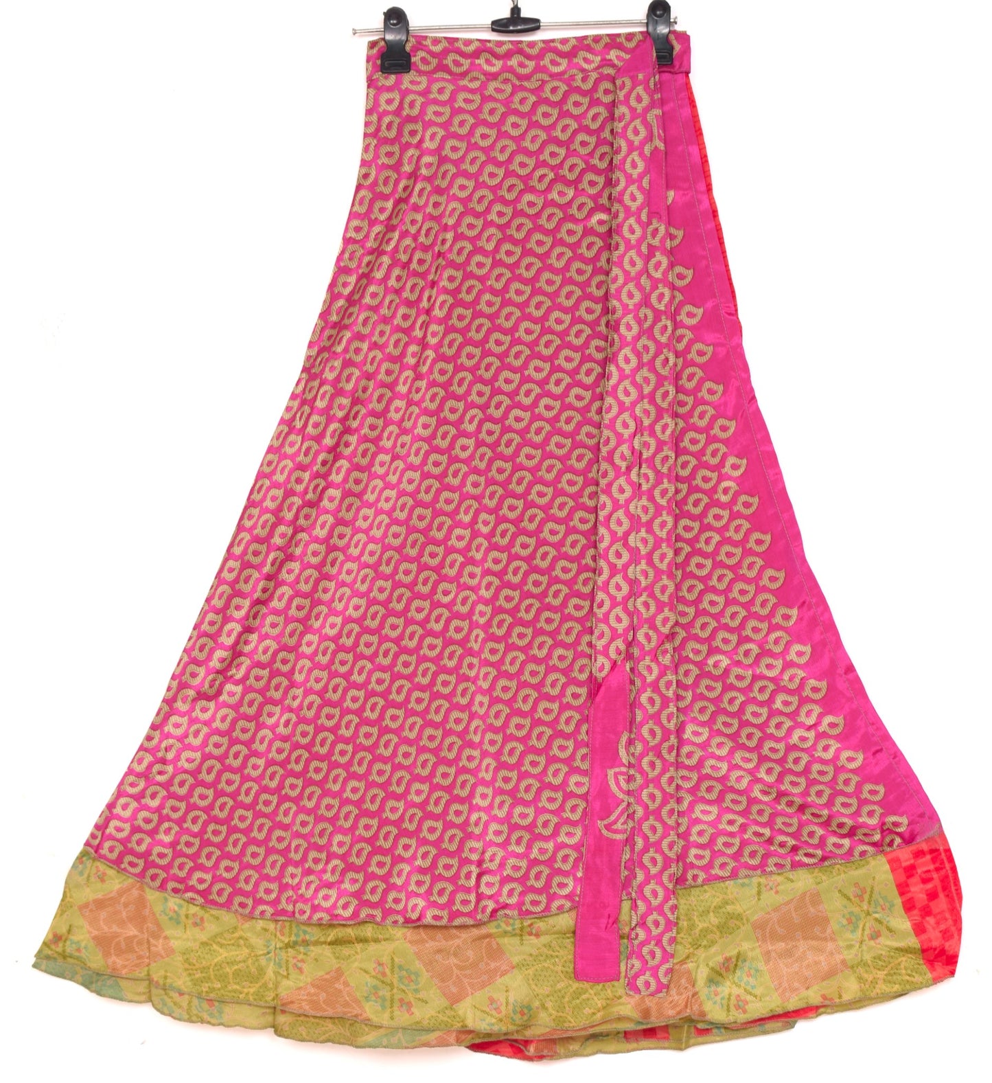 Sushila Vintage Magenta Saree Magic Wrap Reversible Skirt Art Silk Beach Dress Boho