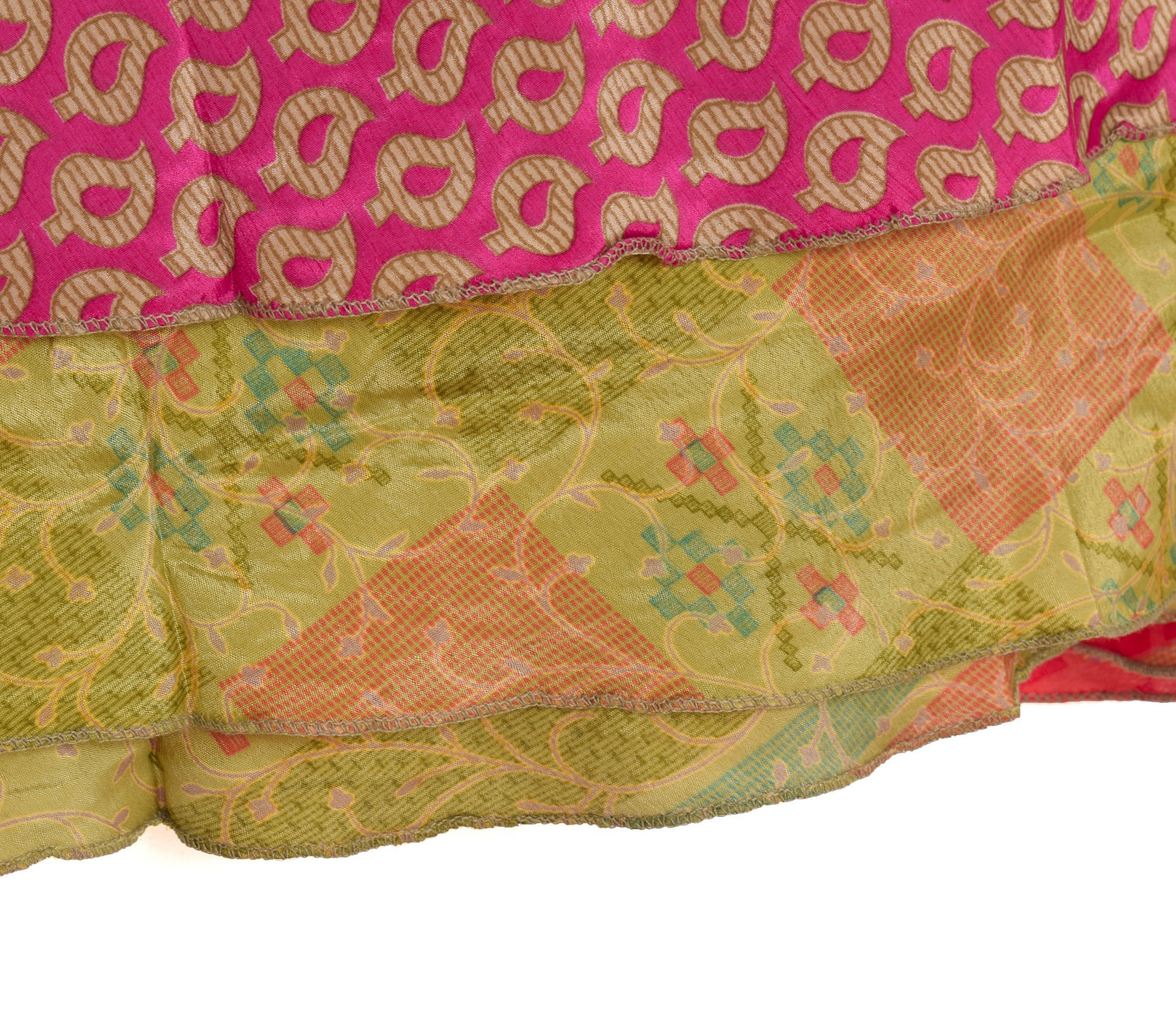 Sushila Vintage Magenta Saree Magic Wrap Reversible Skirt Art Silk Beach Dress Boho