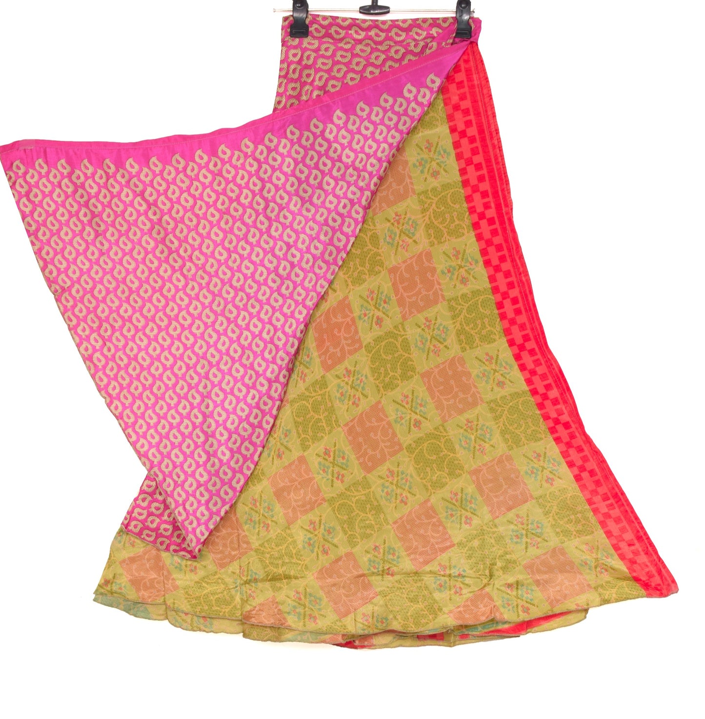 Sushila Vintage Magenta Saree Magic Wrap Reversible Skirt Art Silk Beach Dress Boho