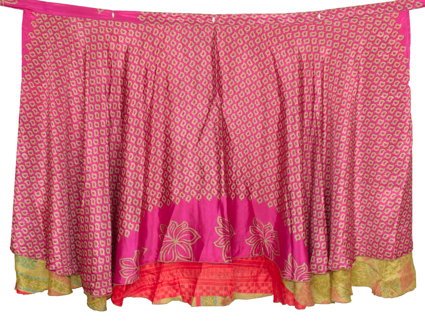 Sushila Vintage Magenta Saree Magic Wrap Reversible Skirt Art Silk Beach Dress Boho