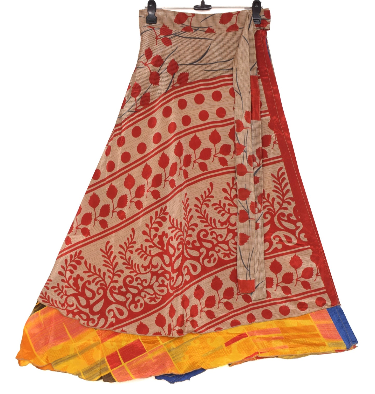 Sushila Vintage Yellow Saree Magic Wrap Reversible Skirt Beach Art Silk Dress Hippie