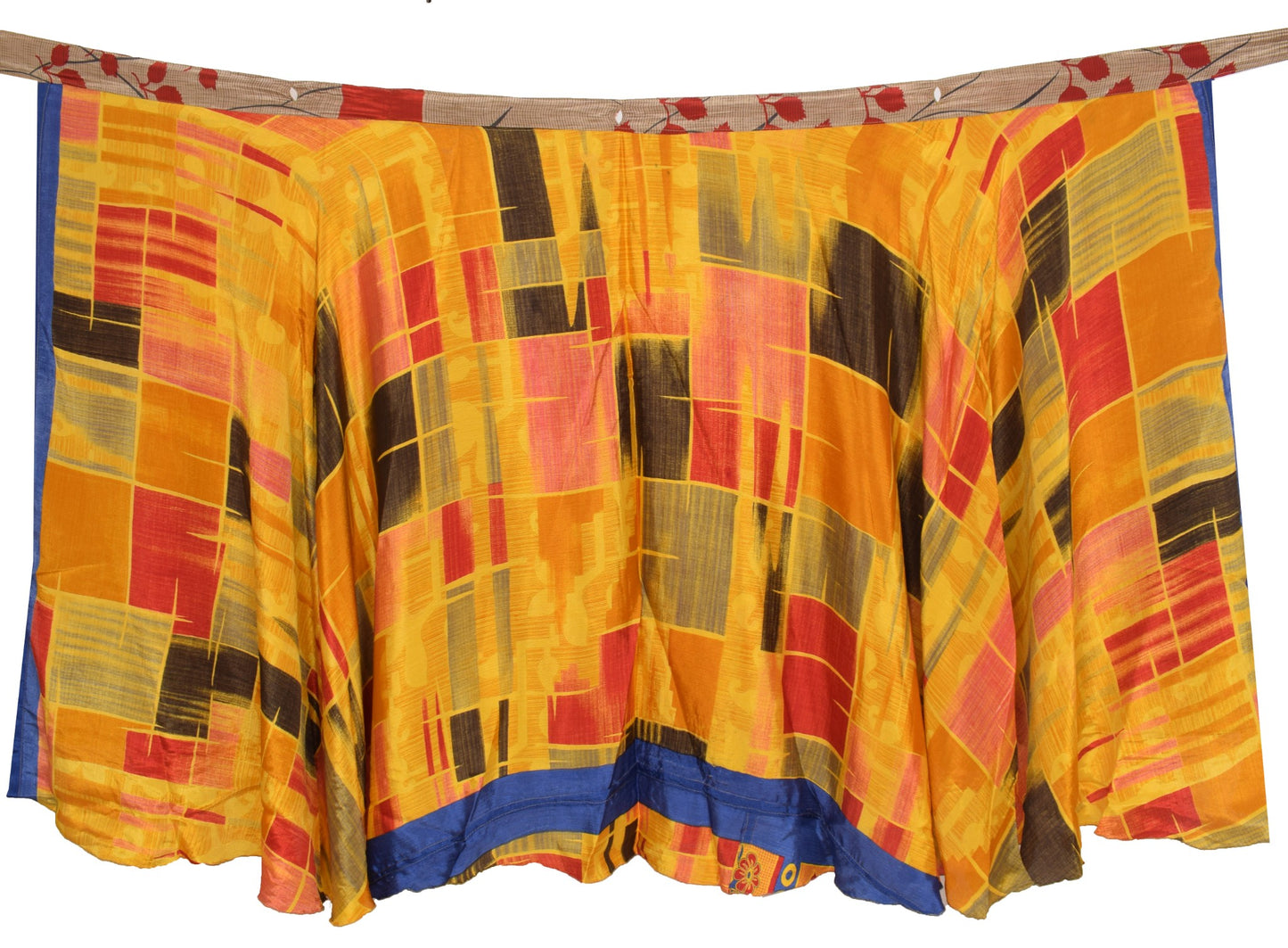 Sushila Vintage Yellow Saree Magic Wrap Reversible Skirt Beach Art Silk Dress Hippie