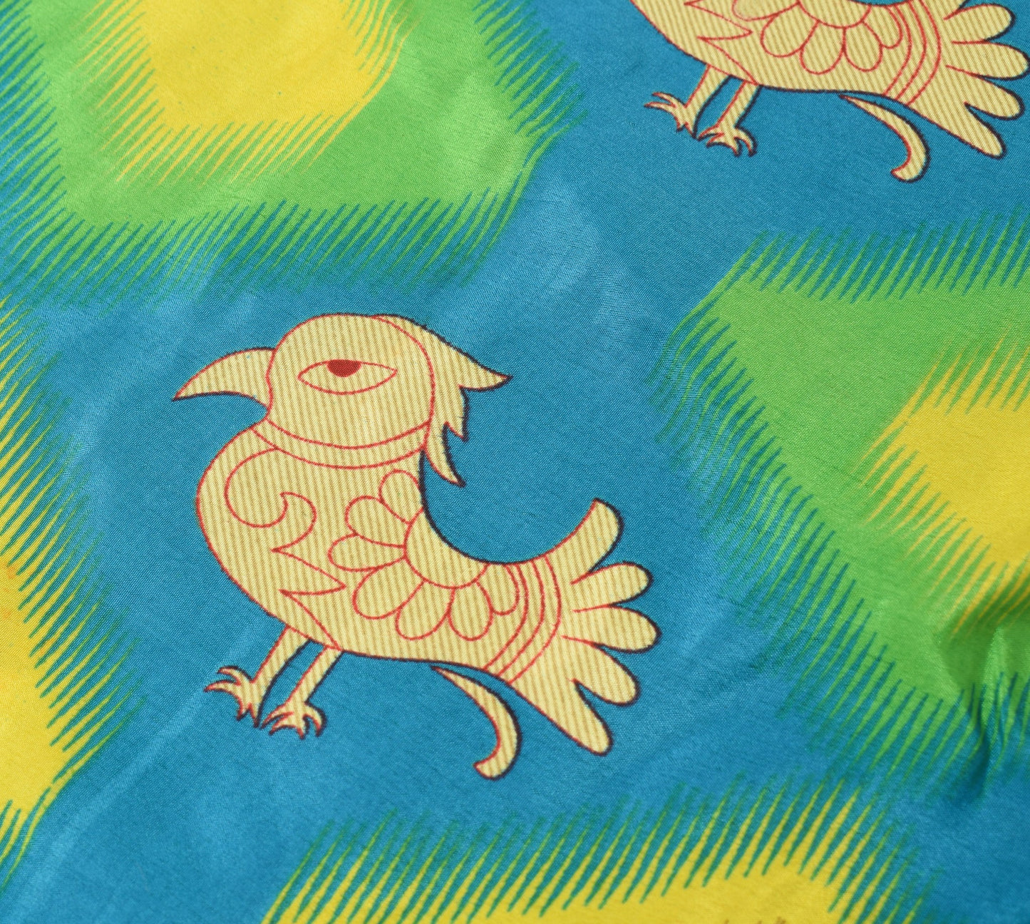 Sushila Vintage Blue Saree Magic Wrap Reversible Skirt Birds Art Silk Beach Dress