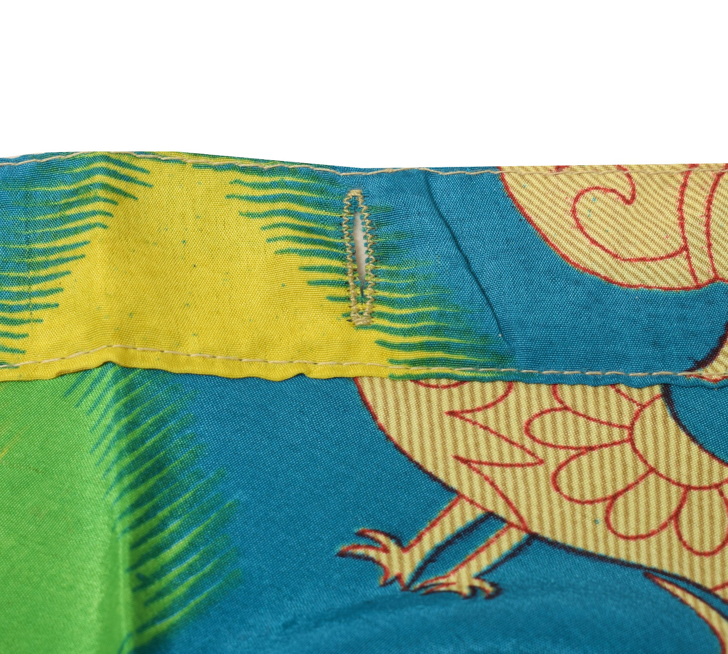 Sushila Vintage Blue Saree Magic Wrap Reversible Skirt Birds Art Silk Beach Dress