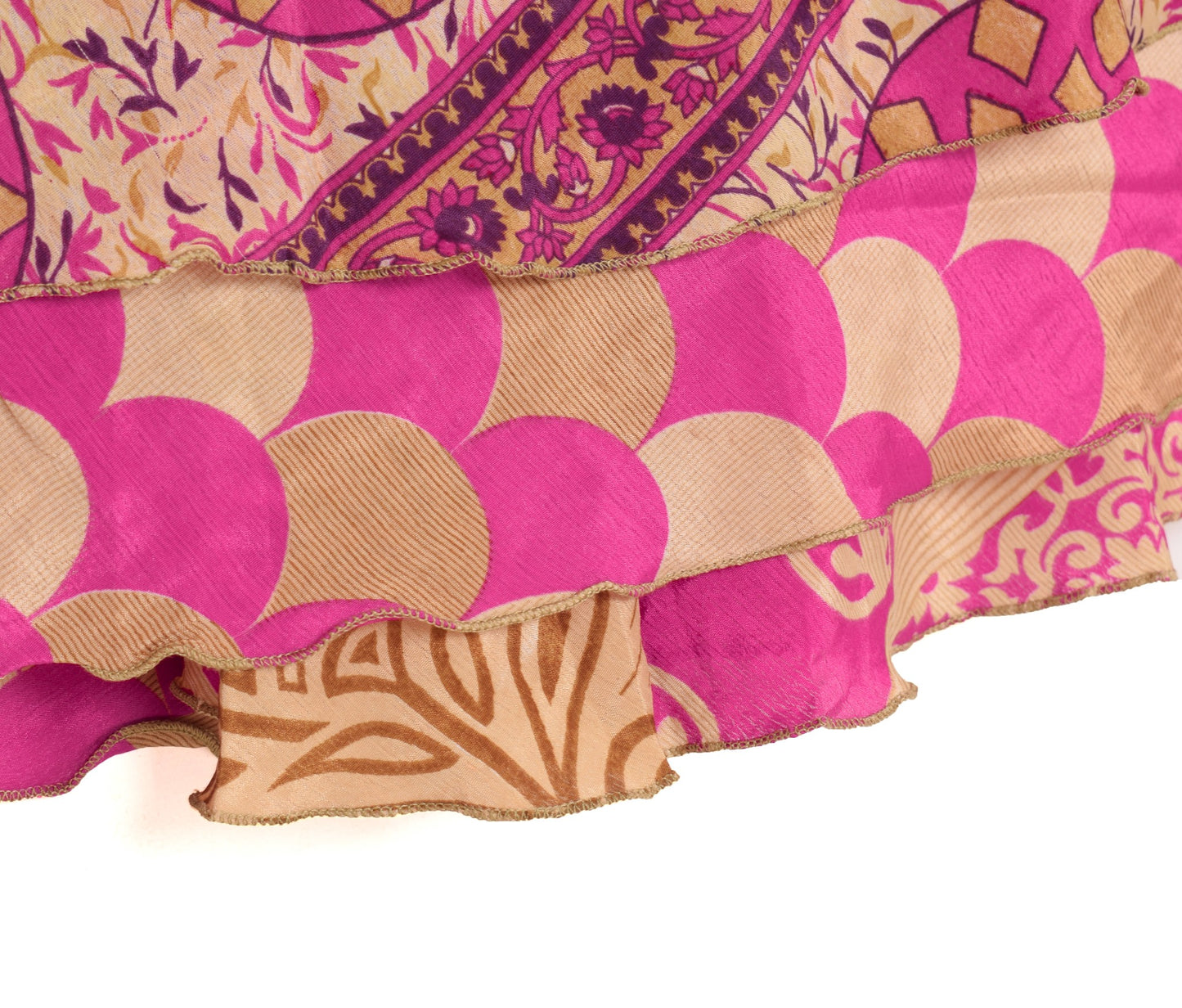 Sushila Vintage Cream Pink Saree Magic Wrap Reversible Art Silk Skirt Beach Dress