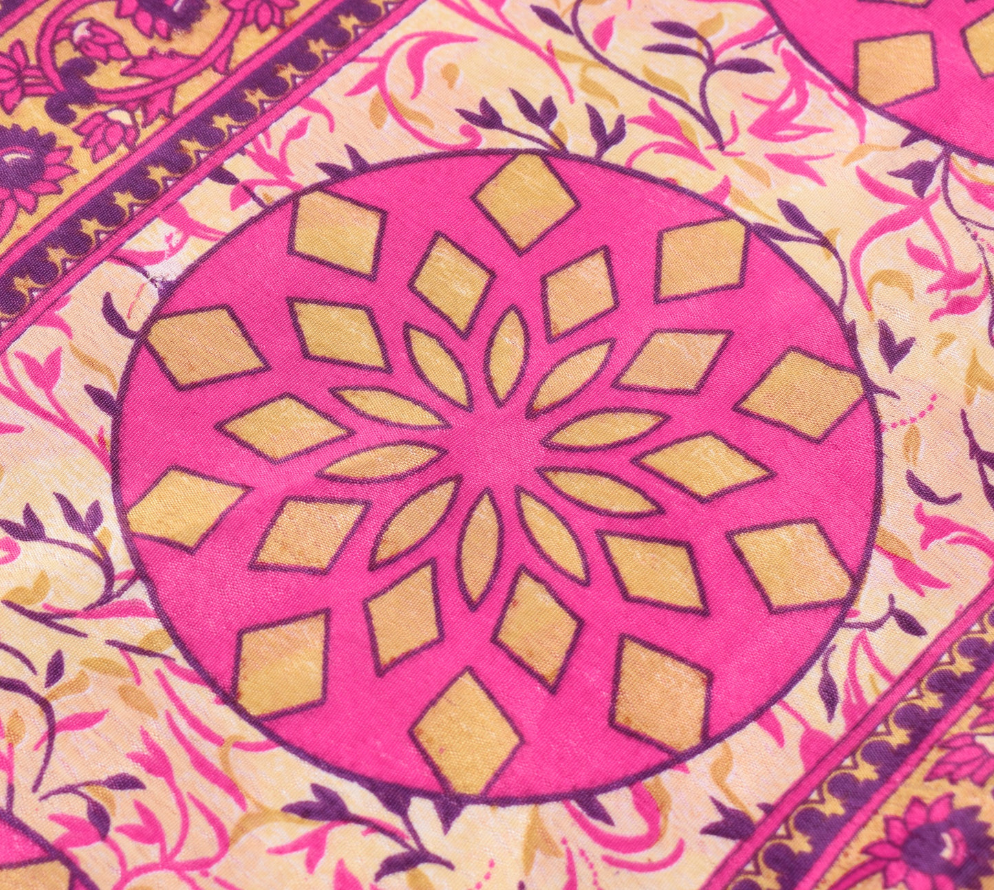 Sushila Vintage Cream Pink Saree Magic Wrap Reversible Art Silk Skirt Beach Dress