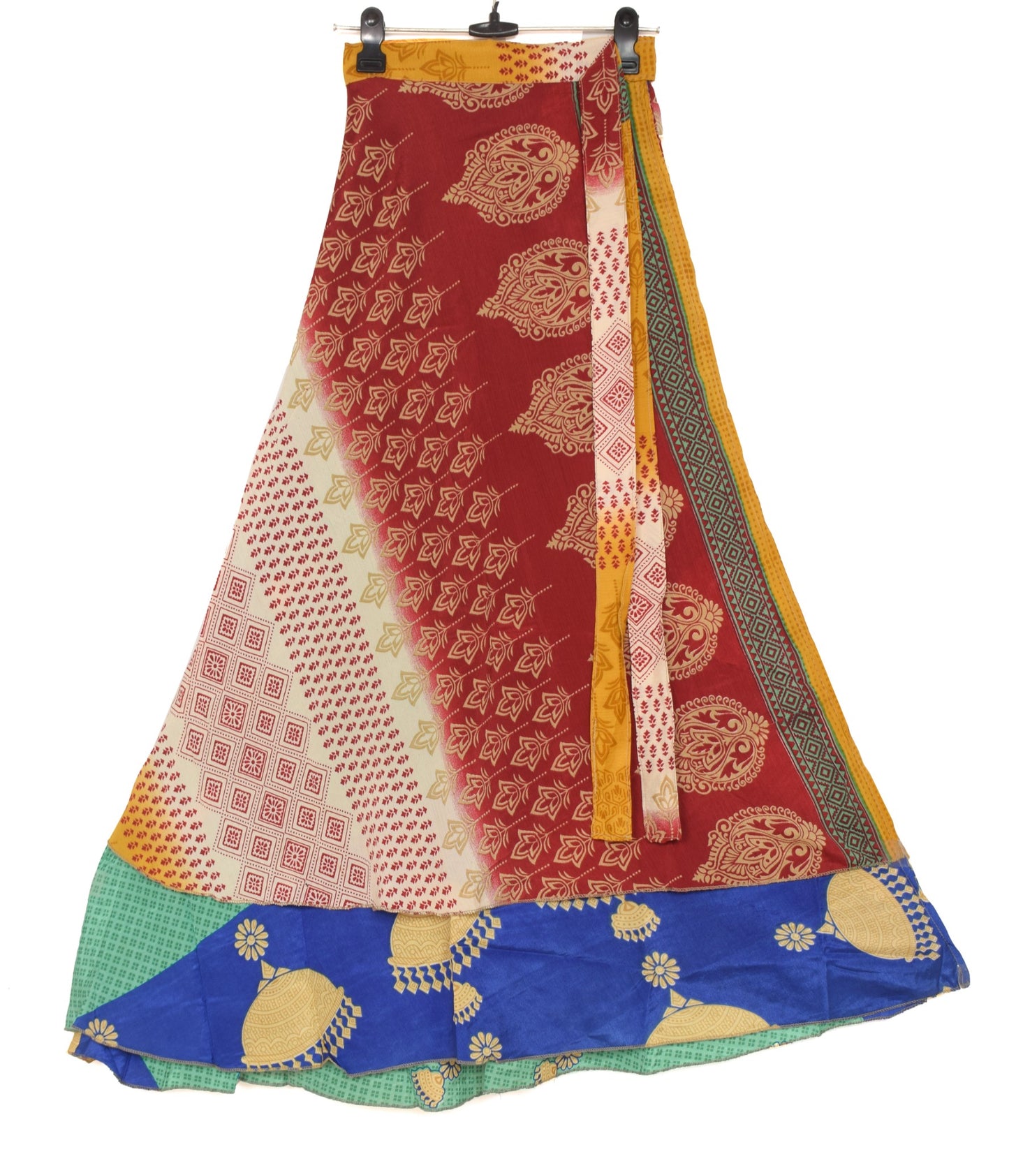 Sushila Vintage Art Silk Saree Magic Wrap Reversible Skirt Green Blue Beach Dress
