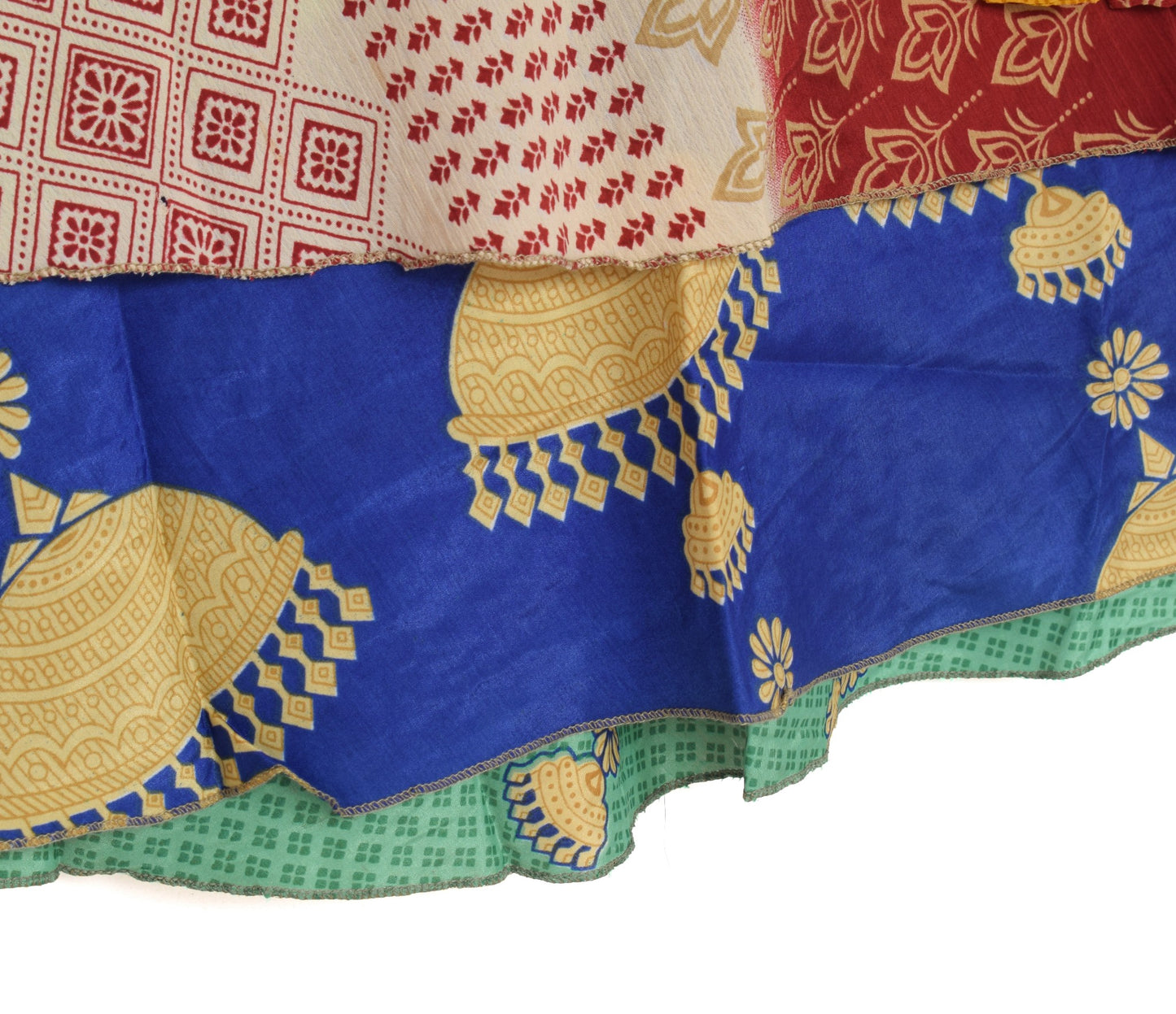Sushila Vintage Art Silk Saree Magic Wrap Reversible Skirt Green Blue Beach Dress