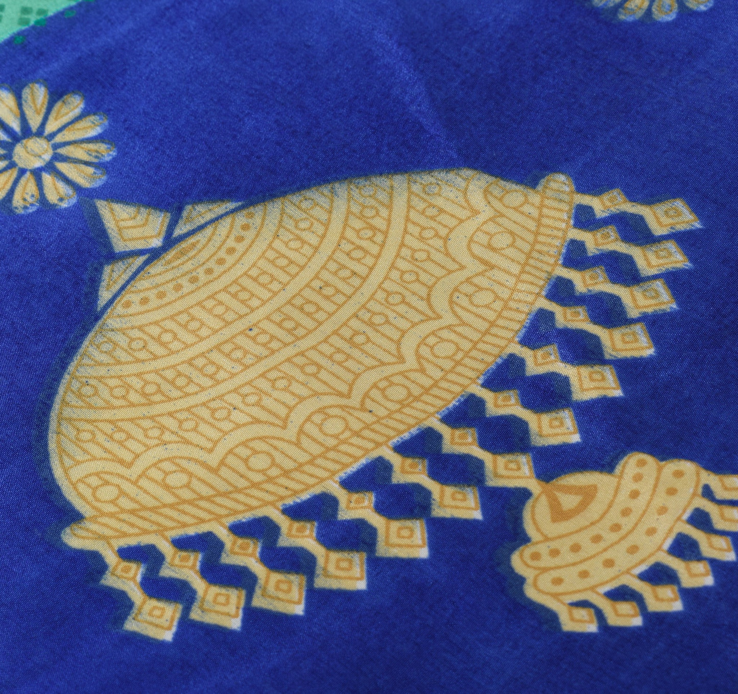 Sushila Vintage Art Silk Saree Magic Wrap Reversible Skirt Green Blue Beach Dress