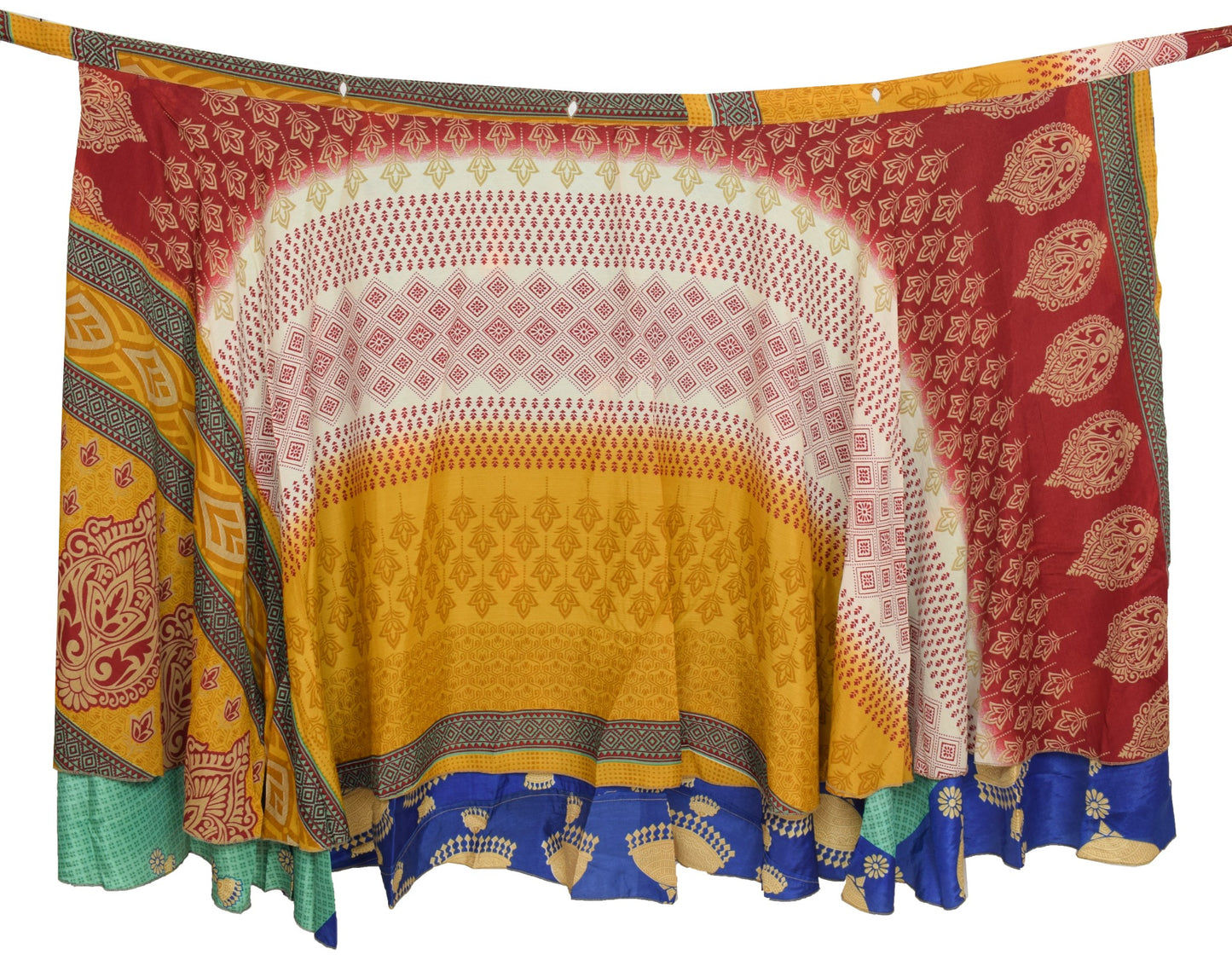 Sushila Vintage Art Silk Saree Magic Wrap Reversible Skirt Green Blue Beach Dress