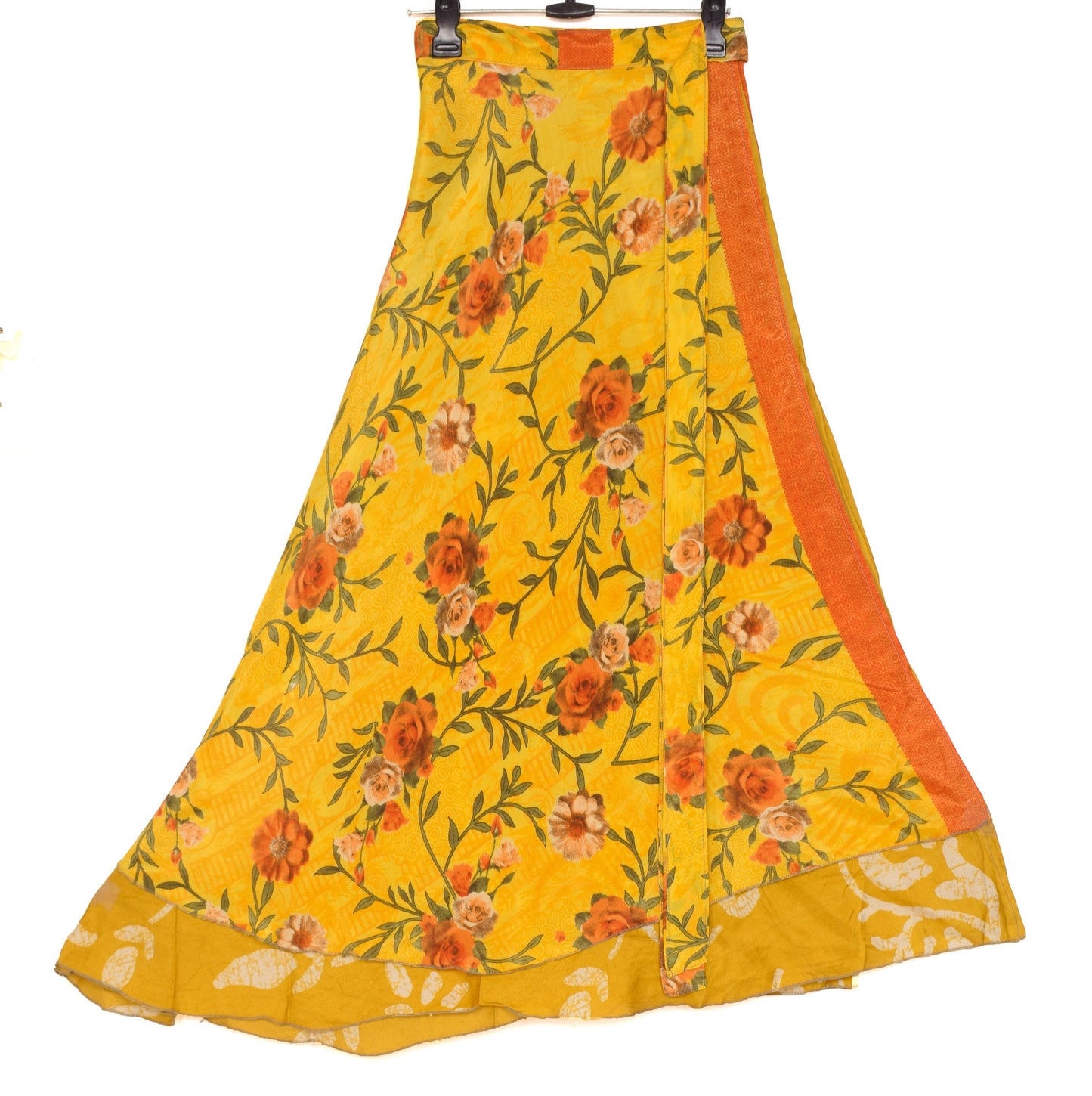 Sushila Vintage Mustard Saree Magic Wrap Reversible Skirt Art Silk Beach Dress Boho