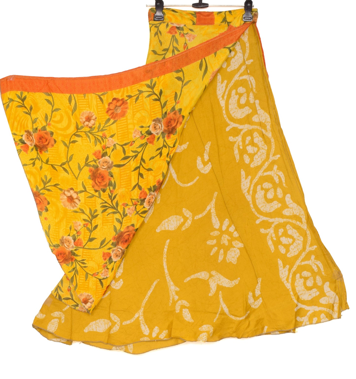 Sushila Vintage Mustard Saree Magic Wrap Reversible Skirt Art Silk Beach Dress Boho