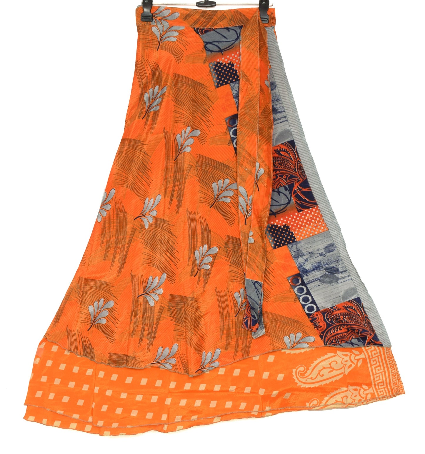 Sushila Vintage Orange Saree Magic Wrap Reversible Skirt Art Silk Beach Dress Hippie