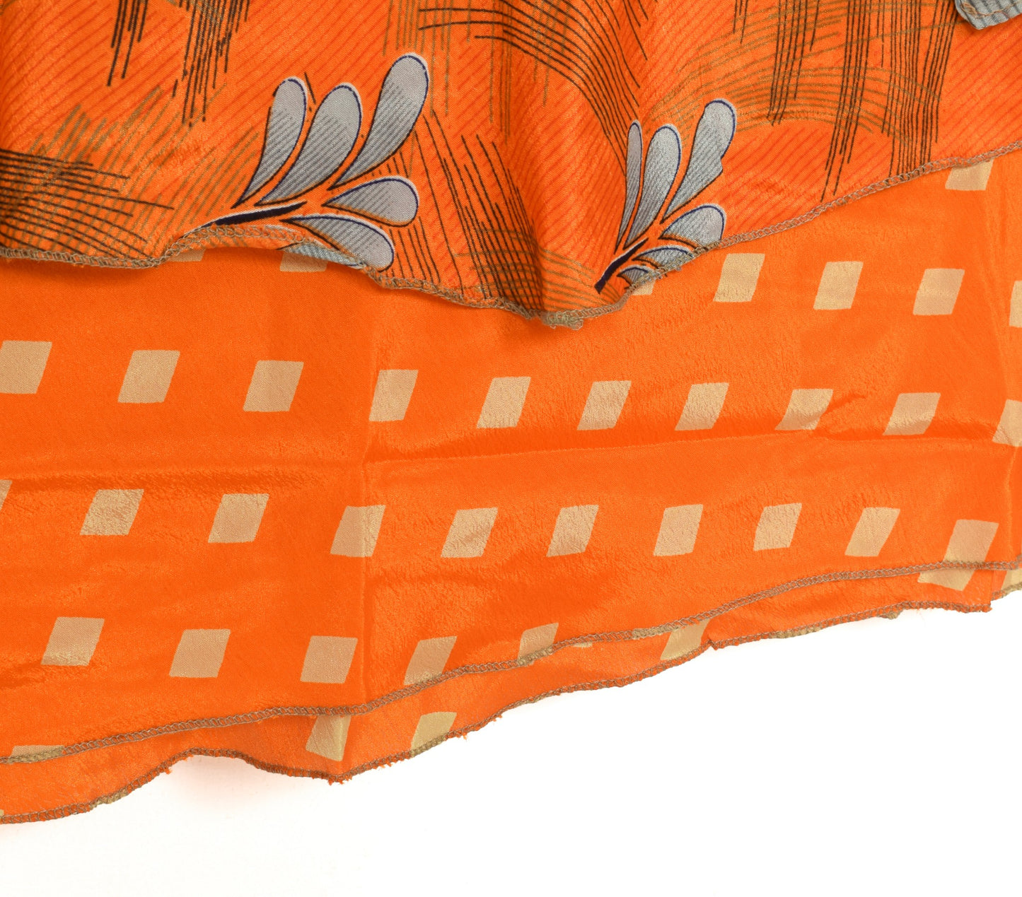 Sushila Vintage Orange Saree Magic Wrap Reversible Skirt Art Silk Beach Dress Hippie